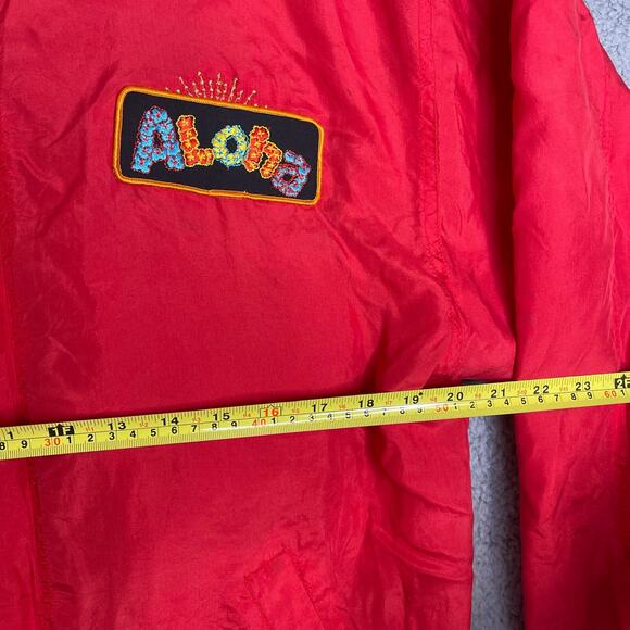 Vintage Hawaii Jacket Mens Medium Red Aloha Full Zip Lightweight Windbreaker - Picture 2 of 13